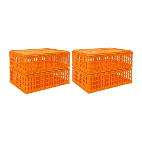 4 Stück Geflügel Tragetasche, Huhn-Transportkäfig mit Schiebetür und Transportgriffen, Korb Box für Geflügel, Huhn, Vogel, Ente, Gans, 200kg Tragfähigkeit, 77 * 55 * 27 cm, Orange von YOICUATGNA