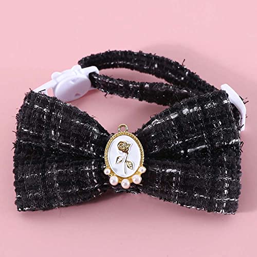 Pet Braided Plaid Vintage Pearl Bow tie Collar cat dog Adjustable Anti-Choking Breakaway Cats Collars Black Pet Braided Plaid Vintage Pearl Bow tie Collar cat dog Adjustable Anti-Choking Breakaway Cats Collars Black von YOIOZAIZAI