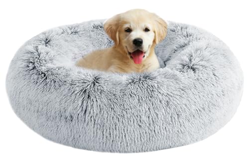 YOJOGEE Donut-Hundebett für mittelgroße und kleine Hunde und Katzen, beruhigend, flauschig, Anti-Angst, waschbar, Welpenbett, rutschfest, Plüsch, wärmend, rundes Kunstfell-Haustierbett, 5050 cm, Grau YOJOGEE Donut-Hundebett für mittelgroße und kleine Hunde und Katzen, beruhigend, flauschig, Anti-Angst, waschbar, Welpenbett, rutschfest, Plüsch, wärmend, rundes Kunstfell-Haustierbett, 5050 cm, Grau von YOJOGEE