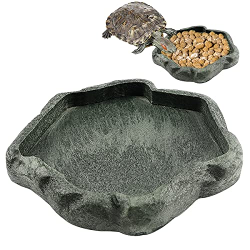 Reptilien-Wassernapf aus Kunstharz, Reptilienfutter und Wasser, Futterspender für Haustiere, Aquarium, Ornament, Terrariumplatte Schildkröten Zubehör, Eidechse (dunkelgrün, klein) von YOLUFER