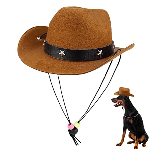 YOLUFER Haustierhut Kostüm Hund Cowboy Hut mit verstellbarem Riemen, Party Cowboy Hüte für kleine Haustiere Welpen Katze (Kaffee) von YOLUFER