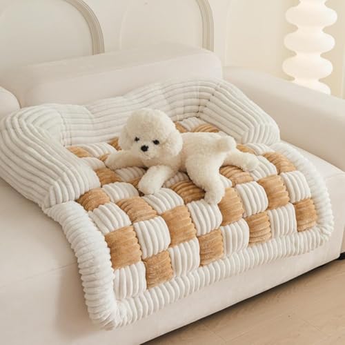 Flauschiges, flauschiges, beruhigendes Hundebett, Sofaschutz, Haustiermatte, waschbarer Plüsch-Couchbezug für Hunde, Couch-Bezug, cremefarben, quadratisch, kariert, gemütliche Hundematte, flauschiges Flauschiges, flauschiges, beruhigendes Hundebett, Sofaschutz, Haustiermatte, waschbarer Plüsch-Couchbezug für Hunde, Couch-Bezug, cremefarben, quadratisch, kariert, gemütliche Hundematte, flauschiges von YOMACY