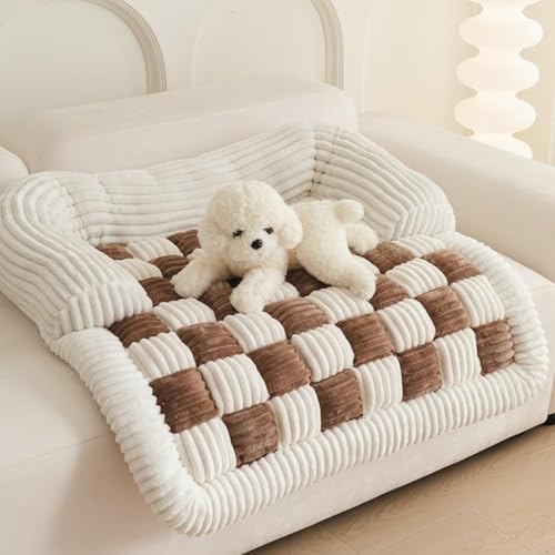 Flauschiges, flauschiges, beruhigendes Hundebett, Sofaschutz, Haustiermatte, waschbarer Plüsch-Couchbezug für Hunde, Couch-Bezug, cremefarben, quadratisch, kariert, gemütliche Hundematte, flauschiges Flauschiges, flauschiges, beruhigendes Hundebett, Sofaschutz, Haustiermatte, waschbarer Plüsch-Couchbezug für Hunde, Couch-Bezug, cremefarben, quadratisch, kariert, gemütliche Hundematte, flauschiges von YOMACY