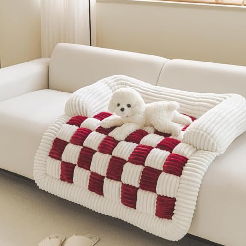 Flauschiges, flauschiges, beruhigendes Hundebett, Sofaschutz, Haustiermatte, waschbarer Plüsch-Couchbezug für Hunde, Couch-Bezug, cremefarben, quadratisch, kariert, gemütliche Hundematte, flauschiges Flauschiges, flauschiges, beruhigendes Hundebett, Sofaschutz, Haustiermatte, waschbarer Plüsch-Couchbezug für Hunde, Couch-Bezug, cremefarben, quadratisch, kariert, gemütliche Hundematte, flauschiges von YOMACY