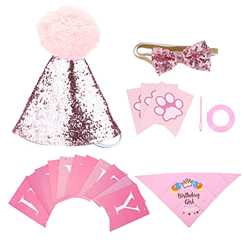 Dog Birthday Scarf & Hat Set | Adjustable Soft Polyester Bandana & Bow Tie | Party Decorations for Puppies/Small Dogs | Includes Banner Cards & Accessories von YONGZURA