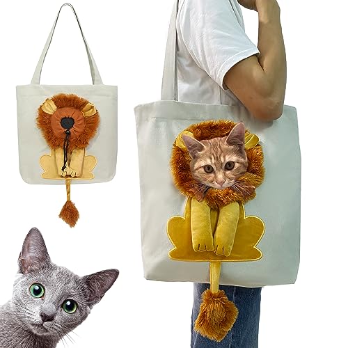 YOOLEETC Löwenförmige Show-Head Pet Canvas geformte Umhängetasche, Haustier Out Bag, Outcrop, Pet Out Umhängetasche (Hellgrau-groß) von YOOLEETC