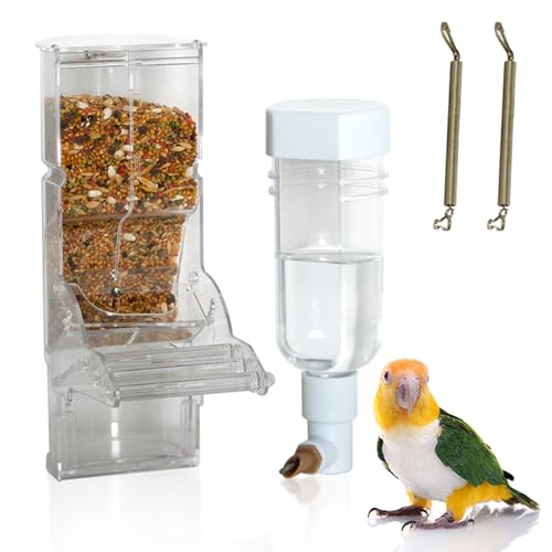 No Mess Vogelfutterspender & Wasserspender Set, Automatischer Papageiensamen & Wasserbehälter für Käfig, Klares Futter Futterspender & Trinker Sittich Käfig Zubehör für Nymphensittiche Finken No Mess Vogelfutterspender & Wasserspender Set, Automatischer Papageiensamen & Wasserbehälter für Käfig, Klares Futter Futterspender & Trinker Sittich Käfig Zubehör für Nymphensittiche Finken von YOOSO WING