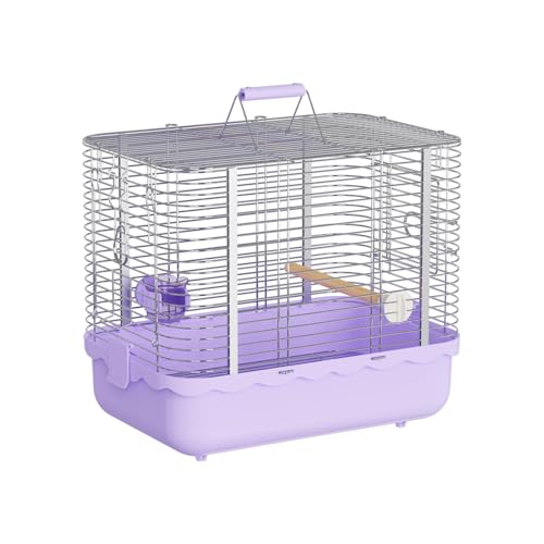 YOOSO WING Vogeltrage Reisekäfig, langlebig, tragbar, Edelstahl, Vogelkäfig mit Vogelstange & Futternapf für Papageien, Kanarienvögel, Wellensittiche, Lovebirds Sittiche, Nymphensittiche (groß, lila) von YOOSO WING