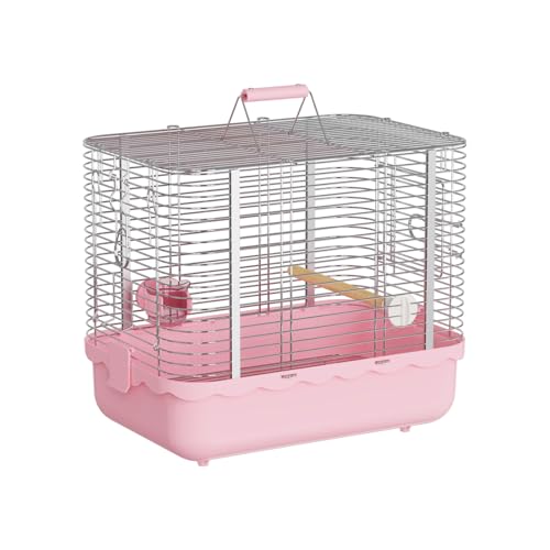 YOOSO WING Vogeltrage Reisekäfig, langlebig, tragbar, Edelstahl, Vogelkäfig mit Vogelstange & Futternapf für Papageien, Kanarienvögel, Wellensittiche, Sittiche, Nymphensittiche (groß, Rosa) von YOOSO WING