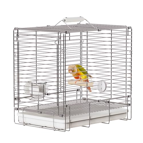 YOOSO WING Vogeltrage Reisekäfig – Edelstahl, tragbar, zusammenklappbar, Vogelkäfig mit Papageien-Futterstation und Stehstange für Papageien, Sittiche, Sittiche, Sittiche (weiß) von YOOSO WING