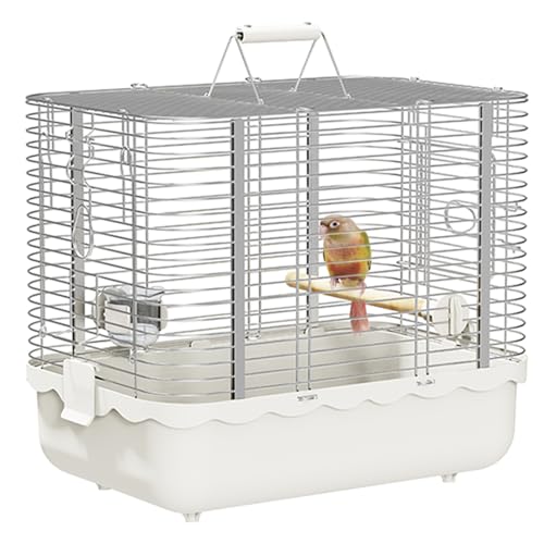 YOOSO WING Vogeltrage Reisekäfig Haltbarer tragbarer Vogelkäfig aus Edelstahl mit Vogelstange & Futternapf für Papageien Kanarienvögel Wellensittiche Lovebirds Sittiche Nymphensittiche (groß weiß) von YOOSO WING