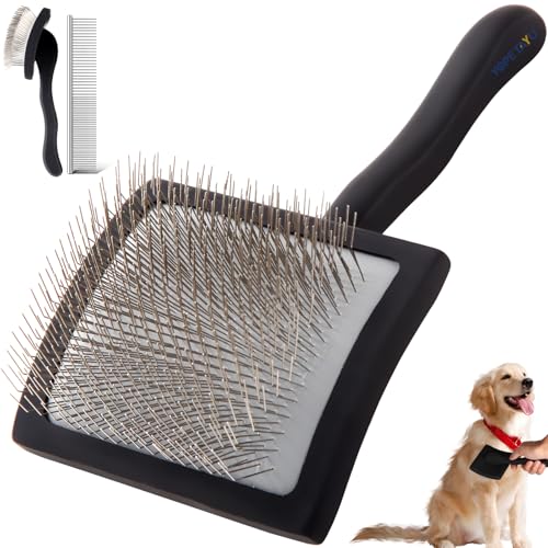 Pet Slicker Brush for Medium & große Hunde wie Golden Retriever, Labrador, Pudel & Katzen mit langem Fell, entfernt loses Fell & Unterwolle, inkl. Kamm – schwarz Pet Slicker Brush for Medium & große Hunde wie Golden Retriever, Labrador, Pudel & Katzen mit langem Fell, entfernt loses Fell & Unterwolle, inkl. Kamm – schwarz von YOPETAYU