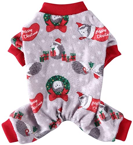 Hunde-Schlafanzug mit Herz-Print, Flanell, Fleece, for Welpen, Winter, warme Hundekleidung mit Beinen, Haustier-Onesies, Overalls, Mantel(Christmas Wreath,M) von YOPI