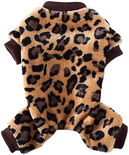 Hunde-Schlafanzug mit Herz-Print, Flanell, Fleece, for Welpen, Winter, warme Hundekleidung mit Beinen, Haustier-Onesies, Overalls, Mantel(Leopard,S) von YOPI