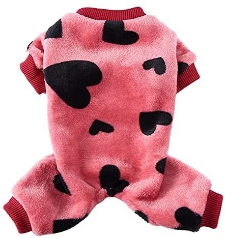 Hunde-Schlafanzug mit Herz-Print, Flanell, Fleece, for Welpen, Winter, warme Hundekleidung mit Beinen, Haustier-Onesies, Overalls, Mantel(Love Heart,S) von YOPI
