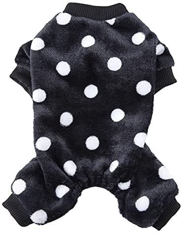 Hunde-Schlafanzug mit Herz-Print, Flanell, Fleece, for Welpen, Winter, warme Hundekleidung mit Beinen, Haustier-Onesies, Overalls, Mantel(Polka Dot-Black,M) von YOPI