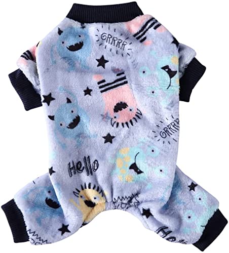 Hunde-Schlafanzug mit Herz-Print, Flanell, Fleece, for Welpen, Winter, warme Hundekleidung mit Beinen, Haustier-Onesies, Overalls, Mantel(Santa Claus Red,M) von YOPI