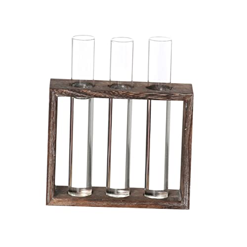 YOSADIER Transparenze Glasröhrenvase Für Hydrokultur Einfache Dekoration Reagenzglasvase Mit Löchern Antikem Holzrahmen Kreativer Blumenarrangementbehälter Für Innengarten von YOSADIER