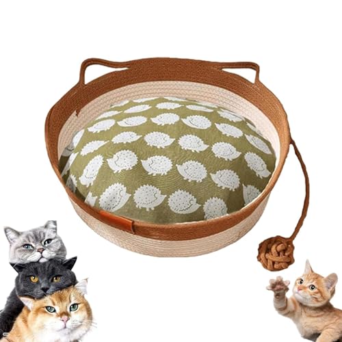 Stimulicat Katzenbett, Stimulicat Handgewebter Katzenkorb, Handgewebt, Faltbar, Kratzbar, Mit Spielzeugschwanz Und Eingebautem Kratzkissen, Ganzjährig Universell Einsetzbar(Brown+Cushion,Large) von YOSEDVCB