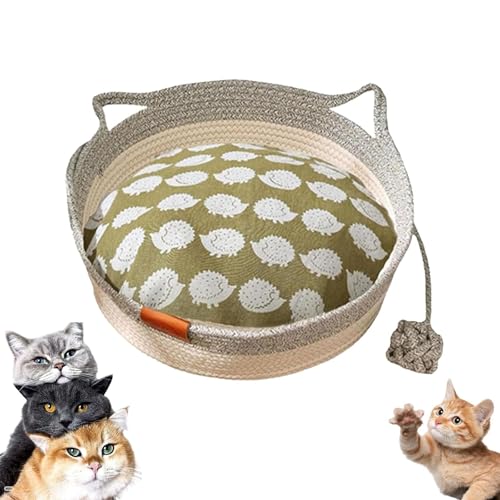 Stimulicat Katzenbett, Stimulicat Handgewebter Katzenkorb, Handgewebt, Faltbar, Kratzbar, Mit Spielzeugschwanz Und Eingebautem Kratzkissen, Ganzjährig Universell Einsetzbar(Gray+Cushion,Large) von YOSEDVCB