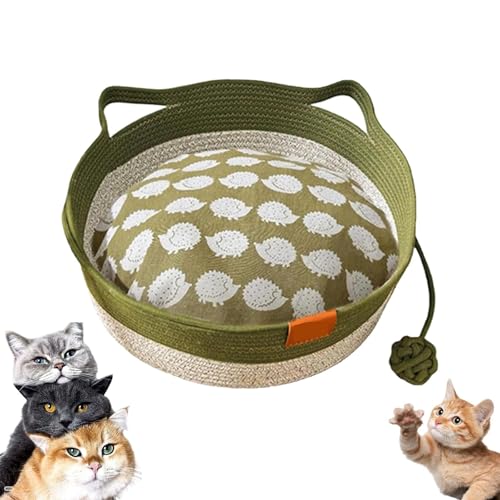 Stimulicat Katzenbett, Stimulicat Handgewebter Katzenkorb, Handgewebt, Faltbar, Kratzbar, Mit Spielzeugschwanz Und Eingebautem Kratzkissen, Ganzjährig Universell Einsetzbar(Green+Cushion,Medium) von YOSEDVCB