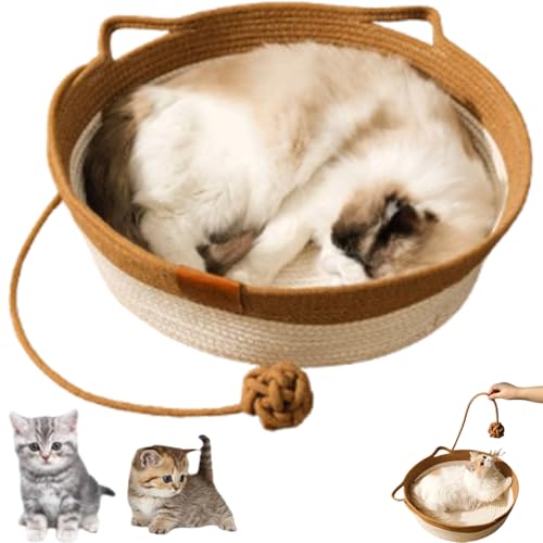 YOSEDVCB Katzenbett-Seil Aus Baumwolle, Handgewebter Spielzeugkorb for Große Katzen, Handgewebtes, Faltbares, Dehnbares, Atmungsaktives Gewebe, for Kleine Und Große Katzen Und Hunde(Brown,Large) von YOSEDVCB