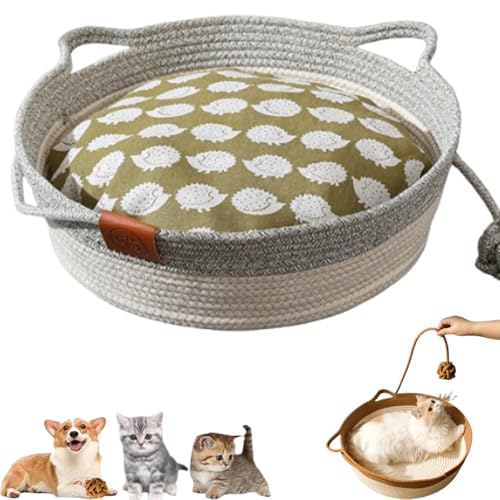 YOSEDVCB Katzenbett-Seil Aus Baumwolle, Handgewebter Spielzeugkorb for Große Katzen, Handgewebtes, Faltbares, Dehnbares, Atmungsaktives Gewebe, for Kleine Und Große Katzen Und Hunde(Gray+Mat,Large) von YOSEDVCB
