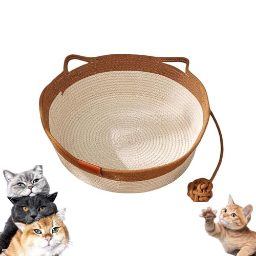YOSEDVCB Stimulicat Katzenbett, Stimulicat Handgewebter Katzenkorb, Handgewebt, Faltbar, Kratzbar, Mit Spielzeugschwanz Und Eingebautem Kratzkissen, Ganzjährig Universell Einsetzbar(Brown,Large) von YOSEDVCB
