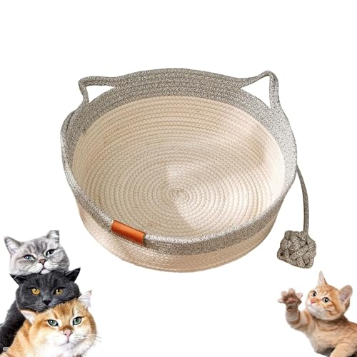 YOSEDVCB Stimulicat Katzenbett, Stimulicat Handgewebter Katzenkorb, Handgewebt, Faltbar, Kratzbar, Mit Spielzeugschwanz Und Eingebautem Kratzkissen, Ganzjährig Universell Einsetzbar(Gray,Medium) von YOSEDVCB
