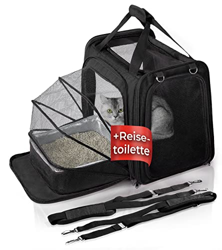 YOU DECIDE MUNICH Katzen-Transportbox Mit Katzenklo, Transport-Tasche für Große Katzen, Tragetasche Mit Katzentoilette, Faltbare Box für Autoreise, CAT'S Premium Suite LX Schwarz von YOU DECIDE MUNICH