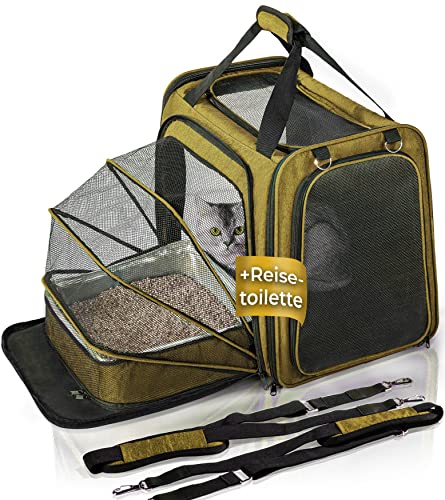 You Decide Munich Katzen Transportbox mit integriertem Katzenklo, Faltbarer Katzenkorb für Transport mit wasserdichter Toilette, Katzentragetasche auch für große Katzen, Cat´s Premium Suite LX, Gold von YOU DECIDE MUNICH