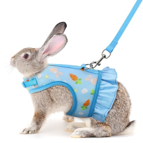Blaues Kaninchengeschirr und Leine, ausbruchsicheres Hasengeschirr und Leine, niedliche Hasen, Weste, Kleidung, Zubehör, auch für Frettchen, Kätzchen, Welpen, Kleintiere, S (Junges Kaninchen) von YOUALSO