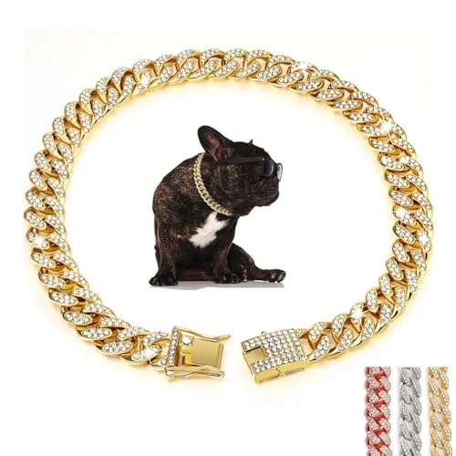 Goldkette Hundehalsband für große Hunde, glitzernder Strass, glitzernder Diamant, Schmuck, Metall, kubanische Glieder-Halskette für kleine, mittelgroße und große Hunde, 50,8 cm Goldkette Hundehalsband für große Hunde, glitzernder Strass, glitzernder Diamant, Schmuck, Metall, kubanische Glieder-Halskette für kleine, mittelgroße und große Hunde, 50,8 cm von YOUALSO