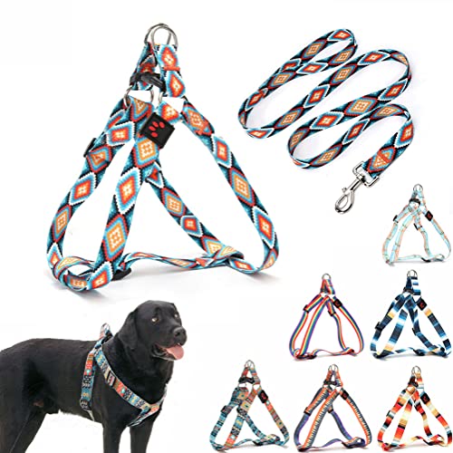 Großes Hundegeschirr und Leine, hübsches Muster, kein Ziehen, Haustierhalfter, Welpenweste, Outdoor, einfacher Spaziergang für kleine, mittelgroße und große Rassen, Mops, Wolfgang, männlich, Boho L Großes Hundegeschirr und Leine, hübsches Muster, kein Ziehen, Haustierhalfter, Welpenweste, Outdoor, einfacher Spaziergang für kleine, mittelgroße und große Rassen, Mops, Wolfgang, männlich, Boho L von YOUALSO