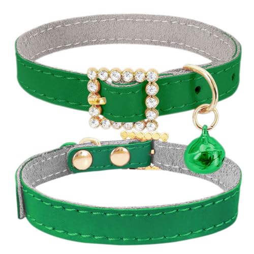 Grünes Kätzchen-Halsband mit Glöckchen, Diamant-Schnalle, glitzerndes Hundehalsband, weiches Rindsleder, für weibliche Welpen, mit Glöckchen, für XXS, XS, kleine Mädchen, Hunde, Haustiere, Katzen, Grünes Kätzchen-Halsband mit Glöckchen, Diamant-Schnalle, glitzerndes Hundehalsband, weiches Rindsleder, für weibliche Welpen, mit Glöckchen, für XXS, XS, kleine Mädchen, Hunde, Haustiere, Katzen, von YOUALSO