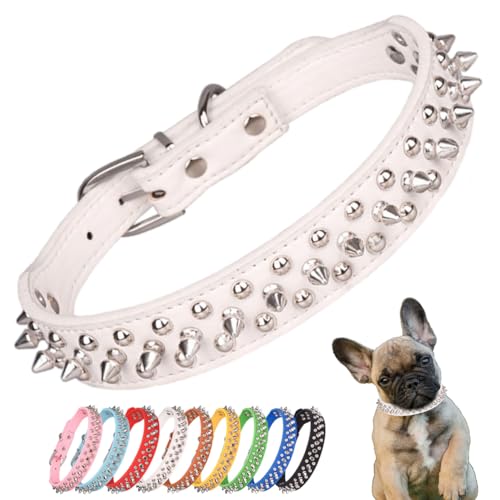 Hundehalsband Mit Leder Stacheln, Spike Katzenhalsband Mit Nieten, HalsbäNder Für Haustiere Welpe Hunde Weiß XL von YOUALSO