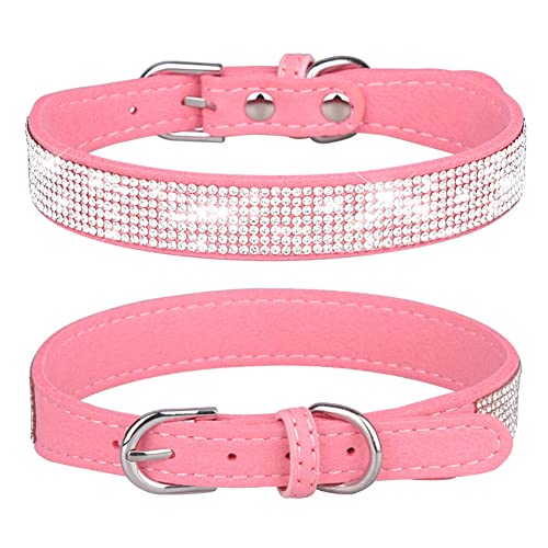 Hundehalsband für Welpen, mit Strasssteinen, bunt, glitzernd, für Mädchen und Katzen, Rosa, Größe M von YOUALSO