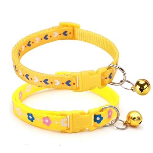 Hundehalsband mit Glöckchen, 2 Stück, Herz und Blumenmuster, Katzenhalsband mit Glöckchen, kleines Hündchen, Kätzchen, Gelb Hundehalsband mit Glöckchen, 2 Stück, Herz und Blumenmuster, Katzenhalsband mit Glöckchen, kleines Hündchen, Kätzchen, Gelb von YOUALSO