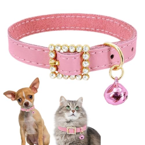 Hundehalsband mit Glöckchen, glitzernde Diamantschnalle, für Mädchen und Katzen, weiches Rindsleder, extra klein, mit Glöckchen, für XXS, XS, kleine Hündinnen, Haustier-Kätzchen, XS Hundehalsband mit Glöckchen, glitzernde Diamantschnalle, für Mädchen und Katzen, weiches Rindsleder, extra klein, mit Glöckchen, für XXS, XS, kleine Hündinnen, Haustier-Kätzchen, XS von YOUALSO