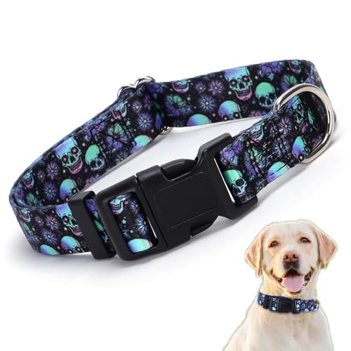 Hundehalsband mit Totenkopf-Motiv, cooles Gothic-Stil, Muster, Schnellverschluss-Schnalle, weiches Nylon, Welpenhalsband, verstellbar, für XS, S, M, L, Haustier, Jungen, Hunde, männlich, große Katze, von YOUALSO