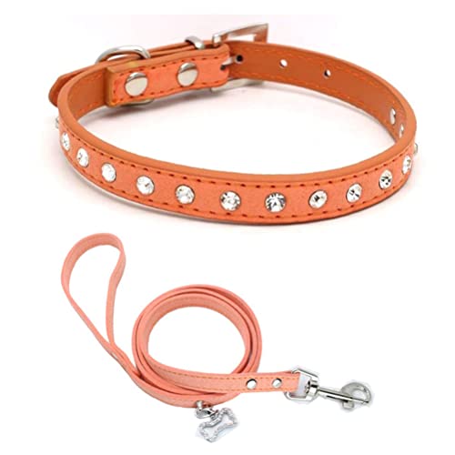 Hundehalsband und Leine, Set mit Kristalldiamanten, bunt, glitzernd, für kleine Katzen, Orange, Größe XS Hundehalsband und Leine, Set mit Kristalldiamanten, bunt, glitzernd, für kleine Katzen, Orange, Größe XS von YOUALSO