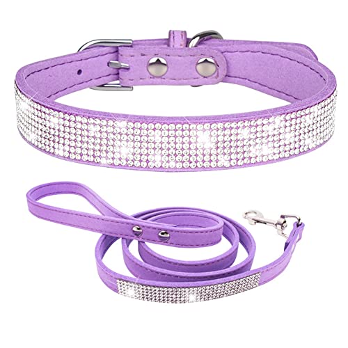Hundehalsband und Leine, Set mit Strass-Schleife, Knoten, Kristall, Diamanten, bunt, glitzernd, für Mädchen, Welpen, Katzen, Lila, Größe M von YOUALSO