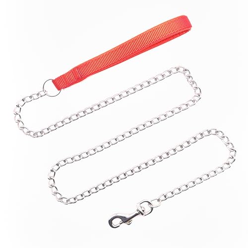 Hundeleine für große Hunde, robust, aus Metall, langlebig, stark, kaufest, für kleine, mittelgroße und große Rassen, 3,5 mm x 1,2 m, roter Griff Hundeleine für große Hunde, robust, aus Metall, langlebig, stark, kaufest, für kleine, mittelgroße und große Rassen, 3,5 mm x 1,2 m, roter Griff von YOUALSO
