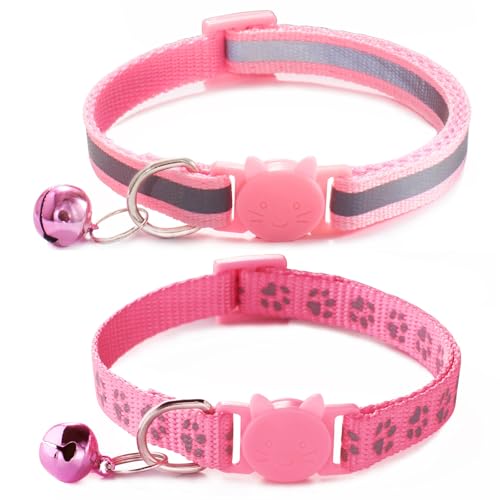 Katzenhalsband mit Glöckchen, Rosa, 2 Stück, Katzenhalsband mit Glöckchen, reflektierendes Katzenhalsband für Mädchen, Katzen, Kätzchen Katzenhalsband mit Glöckchen, Rosa, 2 Stück, Katzenhalsband mit Glöckchen, reflektierendes Katzenhalsband für Mädchen, Katzen, Kätzchen von YOUALSO