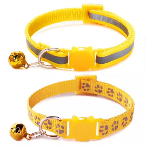 Katzenhalsband mit Glöckchen, reflektierend, für Jungen, Katzen, Kätzchen, Gelb, 2 Stück Katzenhalsband mit Glöckchen, reflektierend, für Jungen, Katzen, Kätzchen, Gelb, 2 Stück von YOUALSO