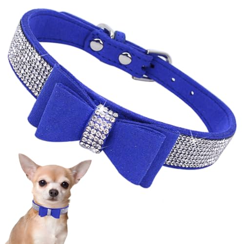 Hundehalsband Kleine Hunde Mit Fliege, Schleife Halsband Welpe Mit Strass Perlen Glitzer Kristall Steine MäDchen Halsband Katze HüNdin Strasssteinen,Dunkelblau M Hundehalsband Kleine Hunde Mit Fliege, Schleife Halsband Welpe Mit Strass Perlen Glitzer Kristall Steine MäDchen Halsband Katze HüNdin Strasssteinen,Dunkelblau M von YOUALSO