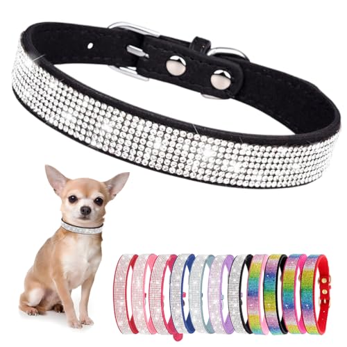 Hundehalsband Kleine Hunde, Halsband Welpe Mit Strass Perlen Glitzer Kristall Steine MäDchen Halsband Katze HüNdin Strasssteinen,Schwarz S Hundehalsband Kleine Hunde, Halsband Welpe Mit Strass Perlen Glitzer Kristall Steine MäDchen Halsband Katze HüNdin Strasssteinen,Schwarz S von YOUALSO