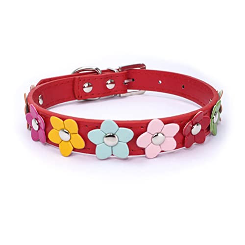 Mini-Hundehalsband, buntes Blumenmuster, für Mädchen und Katzen, Rot, Größe L von YOUALSO