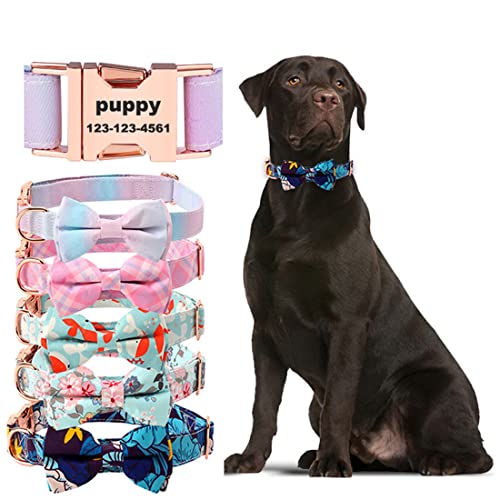 Hundehalsband, personalisierbar, mit Fliege, mit graviertem Namensschild, Namensschild, Nummer, rotgoldene Metallschnalle, Haustier-Fliege, Katzenhalsbänder, verstellbar für kleine, mittelgroße und Hundehalsband, personalisierbar, mit Fliege, mit graviertem Namensschild, Namensschild, Nummer, rotgoldene Metallschnalle, Haustier-Fliege, Katzenhalsbänder, verstellbar für kleine, mittelgroße und von YOUALSO