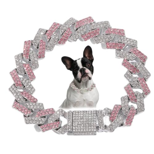 Rosa Hundehalsband, glitzernde Diamanten, kubanische Glieder-Hundehalsband, Glitzer-Strass-Hundekette für kleine, mittelgroße und große Haustiere, 50,8 cm Rosa Hundehalsband, glitzernde Diamanten, kubanische Glieder-Hundehalsband, Glitzer-Strass-Hundekette für kleine, mittelgroße und große Haustiere, 50,8 cm von YOUALSO